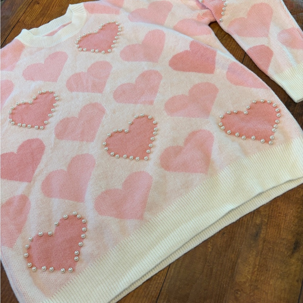 Pink Heart Patterned Sweater
